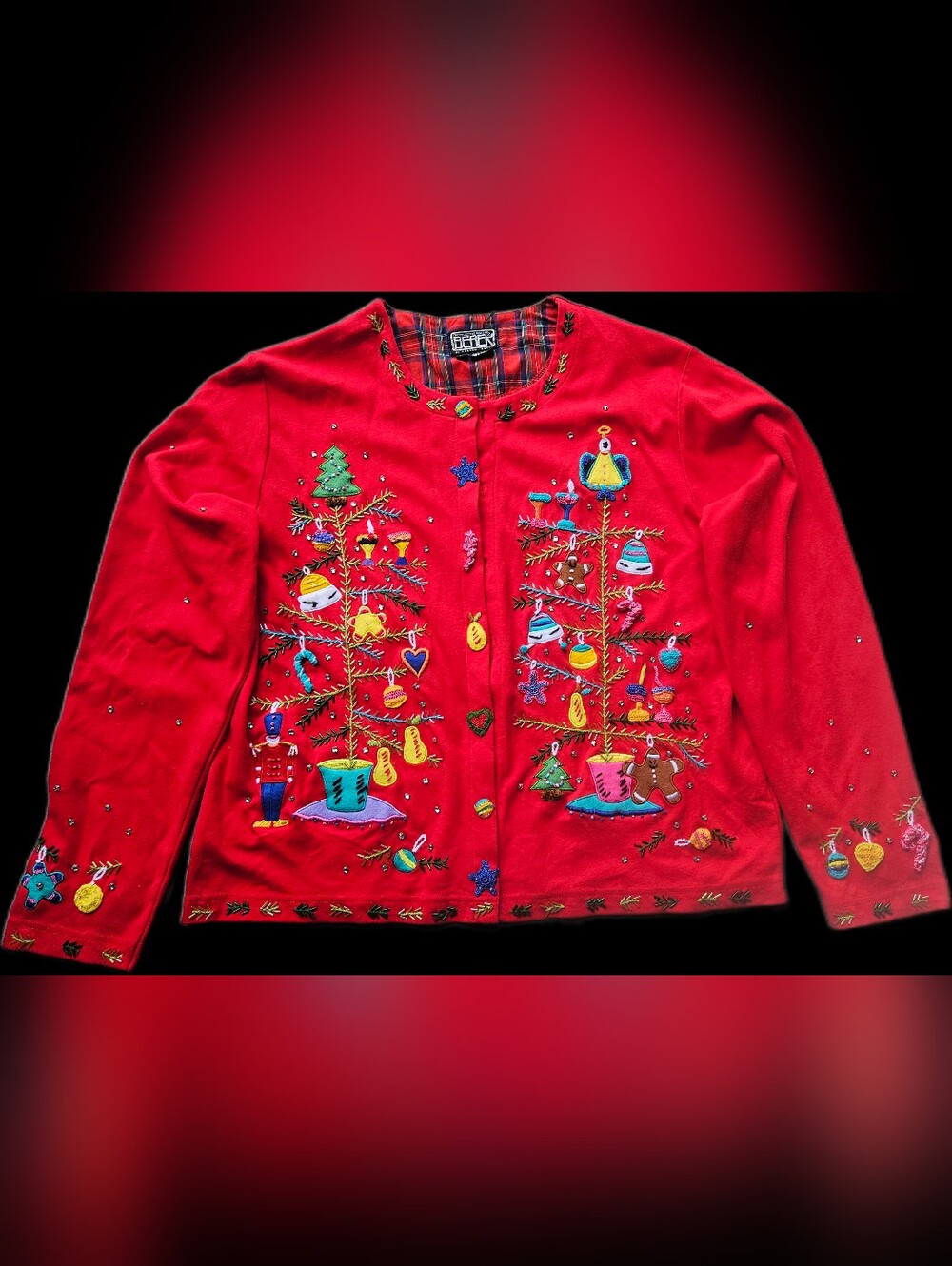 Berek Red Beaded Lightweight Cardigan XL Beautiful Ugly Christmas Sweater